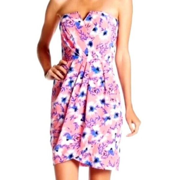 EUC! Yumi Kim Pink Blue Floral Strapless Mini Dress - Size Small - Picture 1 of 9
